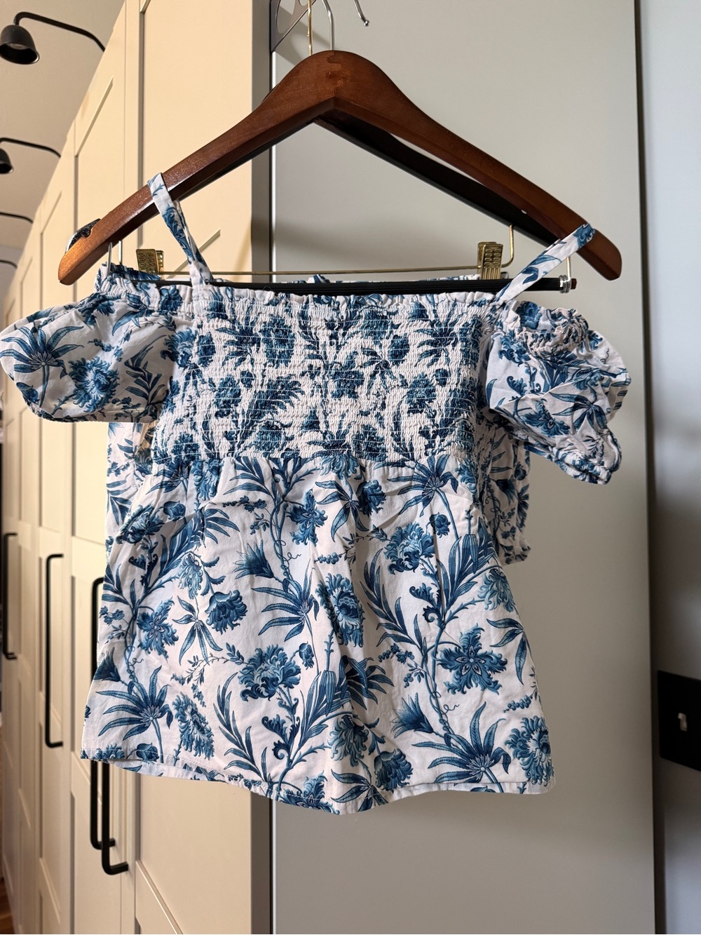 Janie and Jack Blue Floral Smocked Cold-Shoulder Camisole